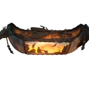 Vintage Native American Canoe TableLamp Unique Wolf/Eagle Sky Outline Accesories